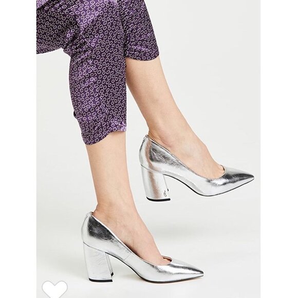 Sam Edelman Tatiana Metallic Silver Genuine Leather Block Heel Pump / Size: 10 - Picture 4 of 12